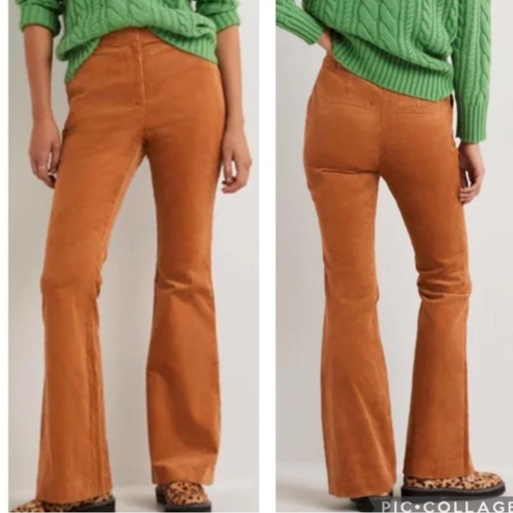 Boden Flare Corduroy Pants High Rise Women’s 8 P Petite Tan Brown Bell Bottoms